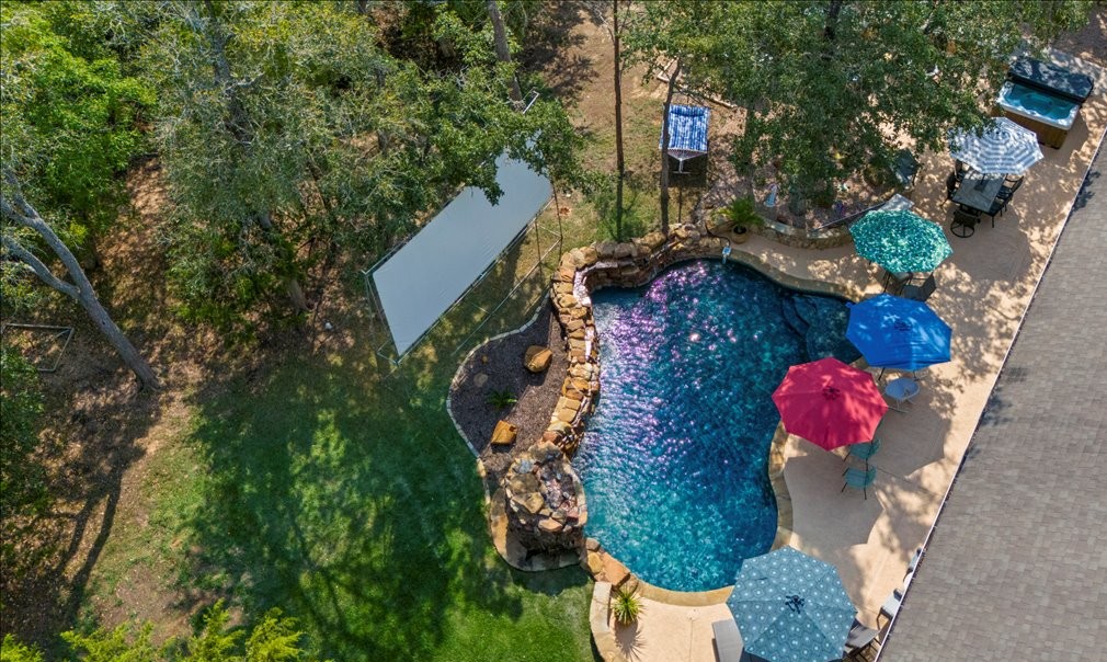 Mesquite Retreat pool and outdoor living aerial view